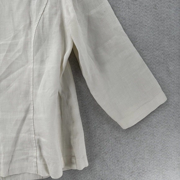 Chicos 100% Linen Jacket Womens 0 (SMALL) Open 3/4 Sleeve Pockets Collarless - Picture 9 of 14